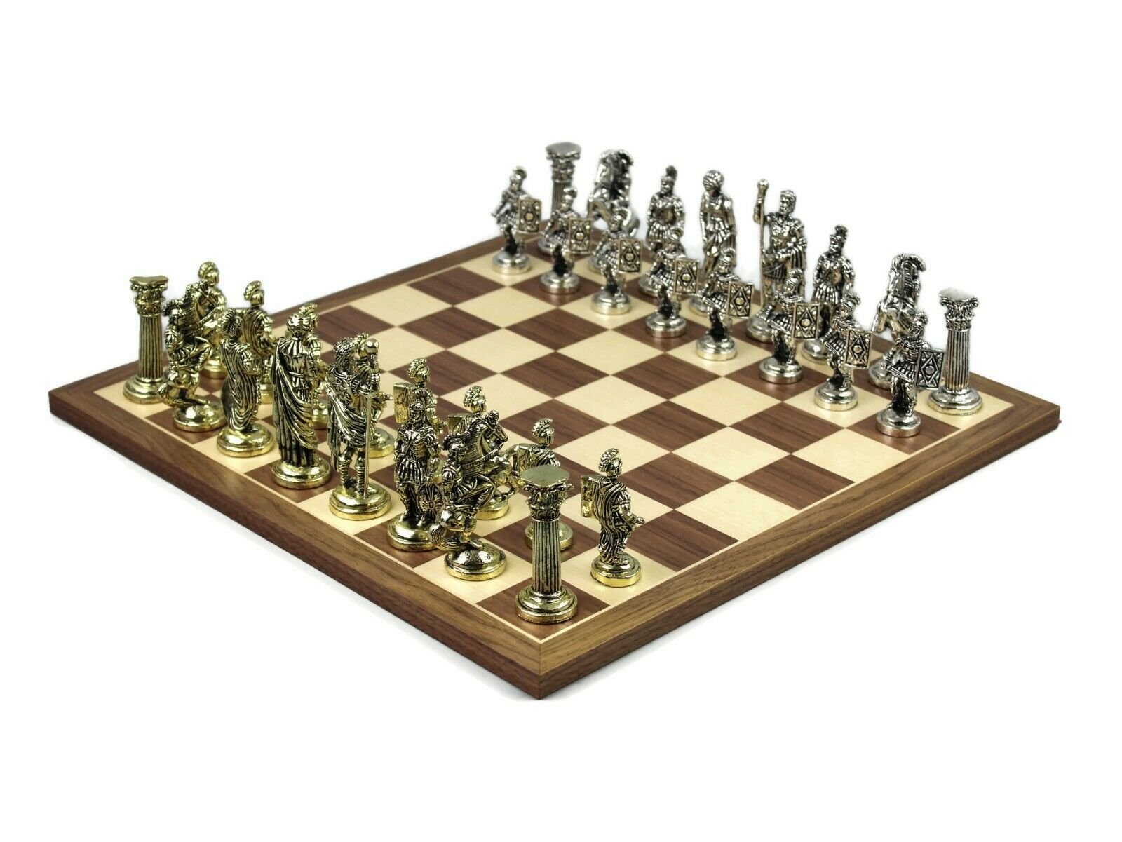 metal chess set walnut chess board roman chess pieces