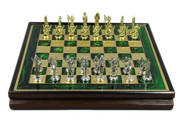 green metal chess board with frames surface