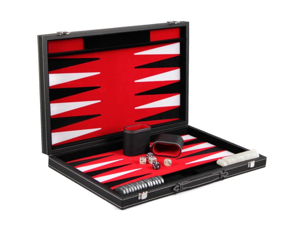 Leather Backgammon Set in Royal Red 15 Inch
