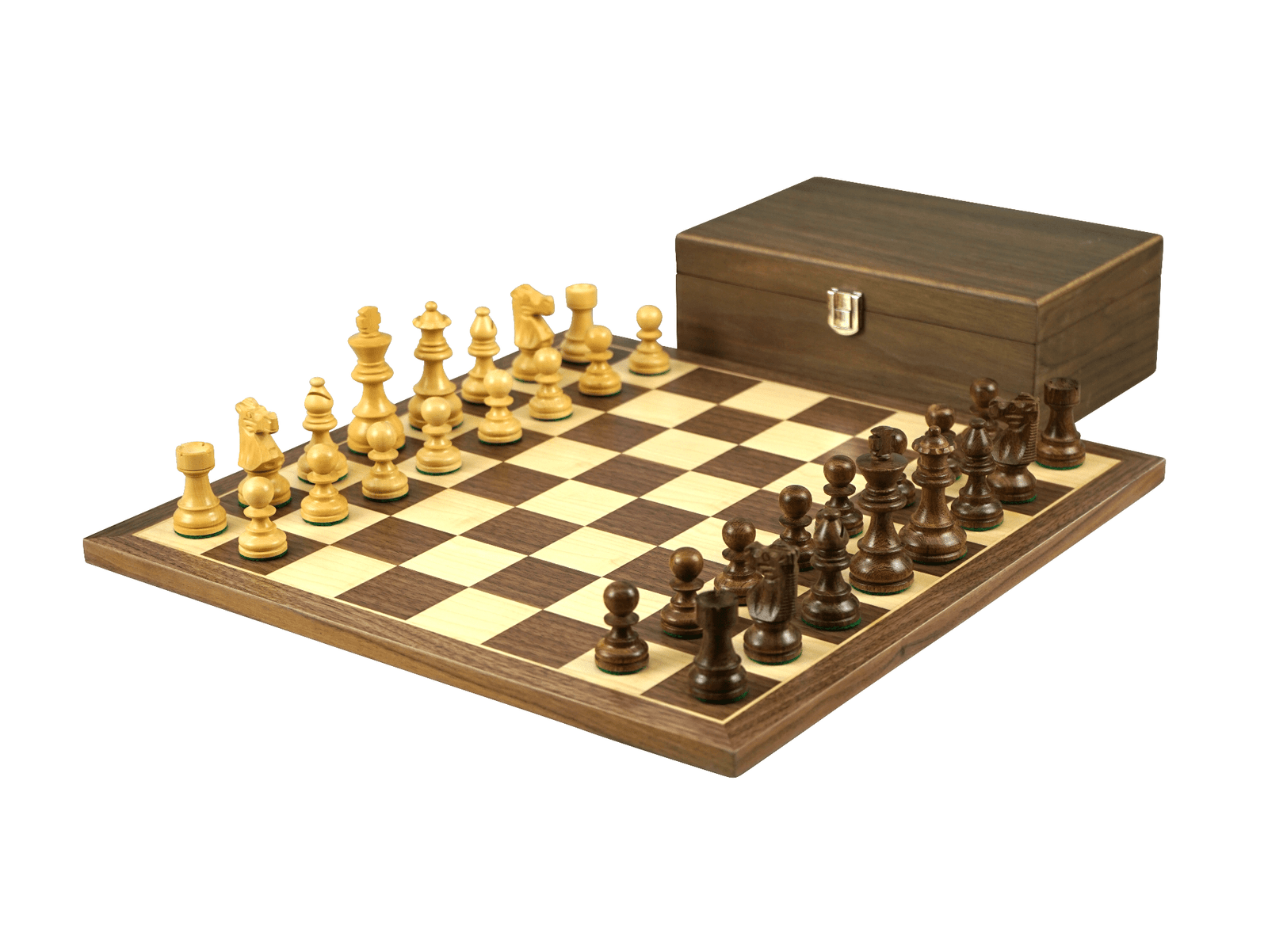 walnut chess set with sheesham french knight staunton chess pieces and walnut chess box