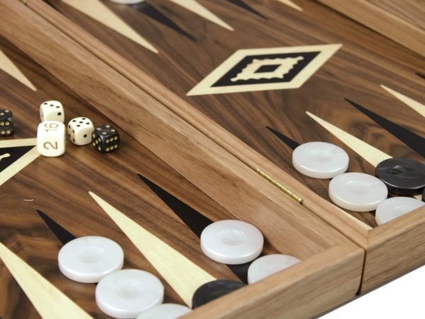 inside antique walnut backgammon board