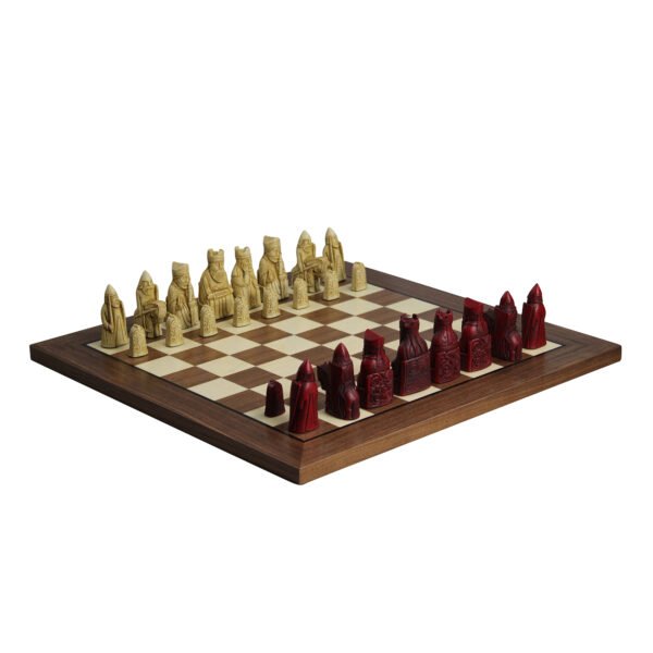 isle of lewis i red chess pieces and walnut board
