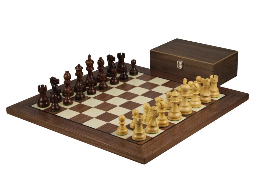 Walnut Chess Set 20 Inch With Helena Flat Chess Board and Weighted Sheesham Executive Staunton Chess Pieces 3.75 Inch