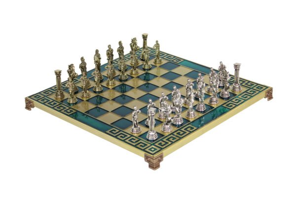 Blue Metal Chess Set With Roman Empire Chess Pieces 18 Inch