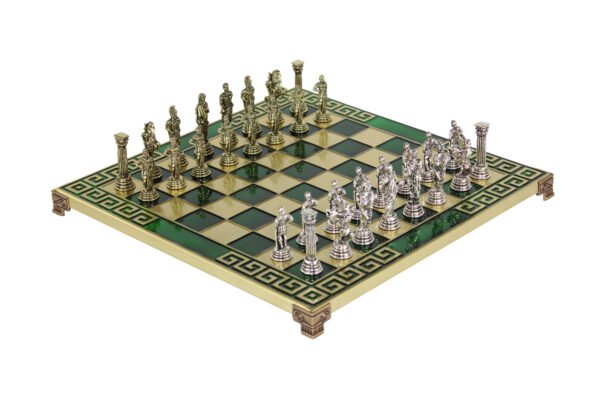 Green Metal Chess Set With Roman Empire Chess Pieces 18 Inch