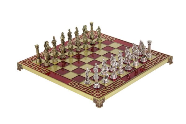 Red Metal Chess Set With Roman Empire Chess Pieces 18 Inch