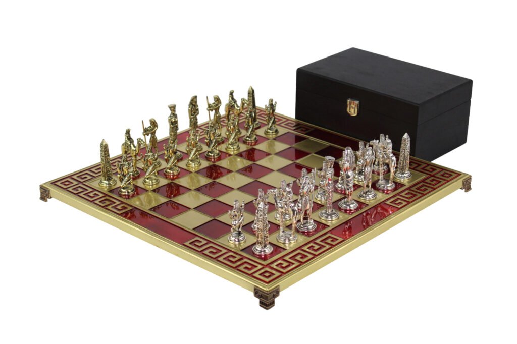 Red Metal Chess Set With Egyptian Chess Pieces 18