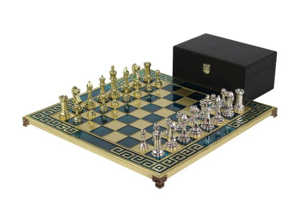 Blue Metal Chess Set With Staunton Chess Pieces 18 Inch