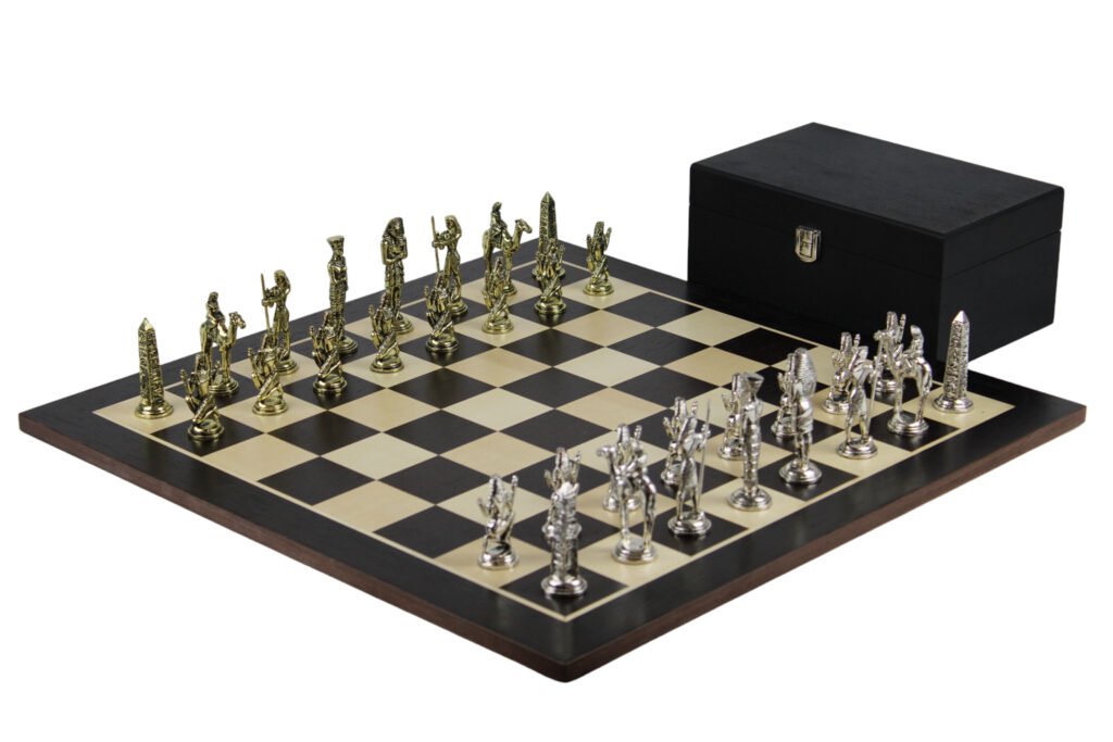 wenge Chess Set 21 Inch with Egyptian Metal Chess Pieces 3.8
