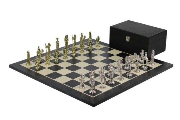Black Chess Set 21 Inch with Egyptian Metal Chess Pieces 3.8