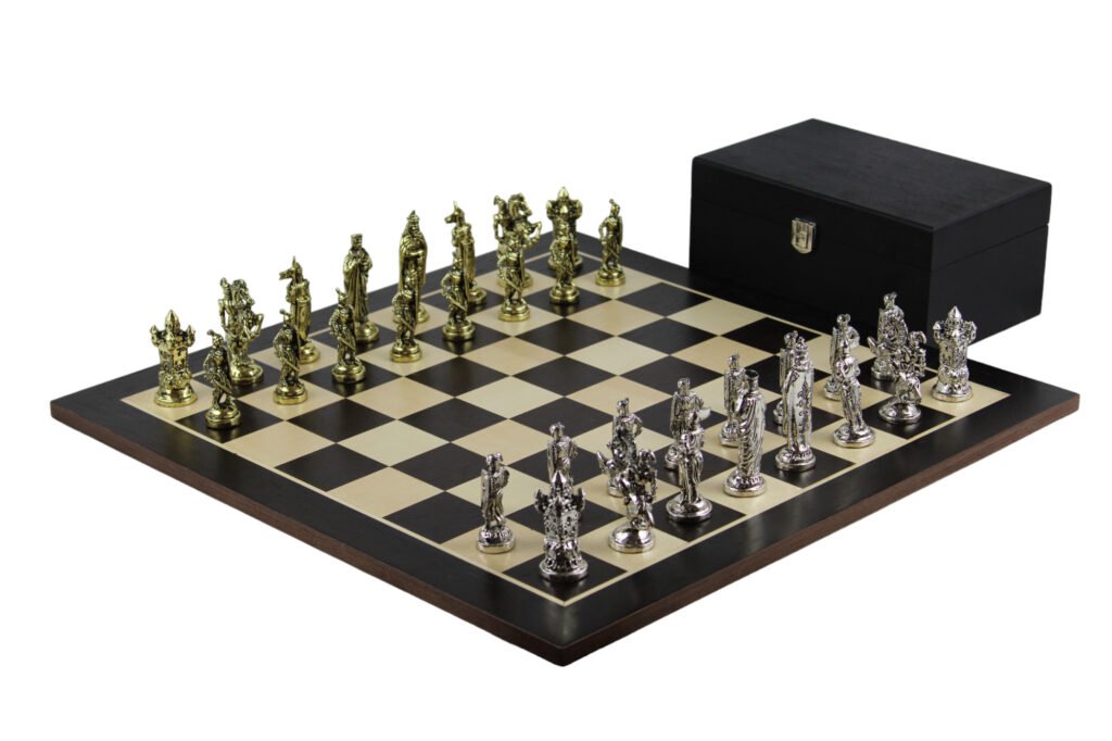 Black Chess Set 21 Inch with Crusaders Metal Chess Pieces 3.8